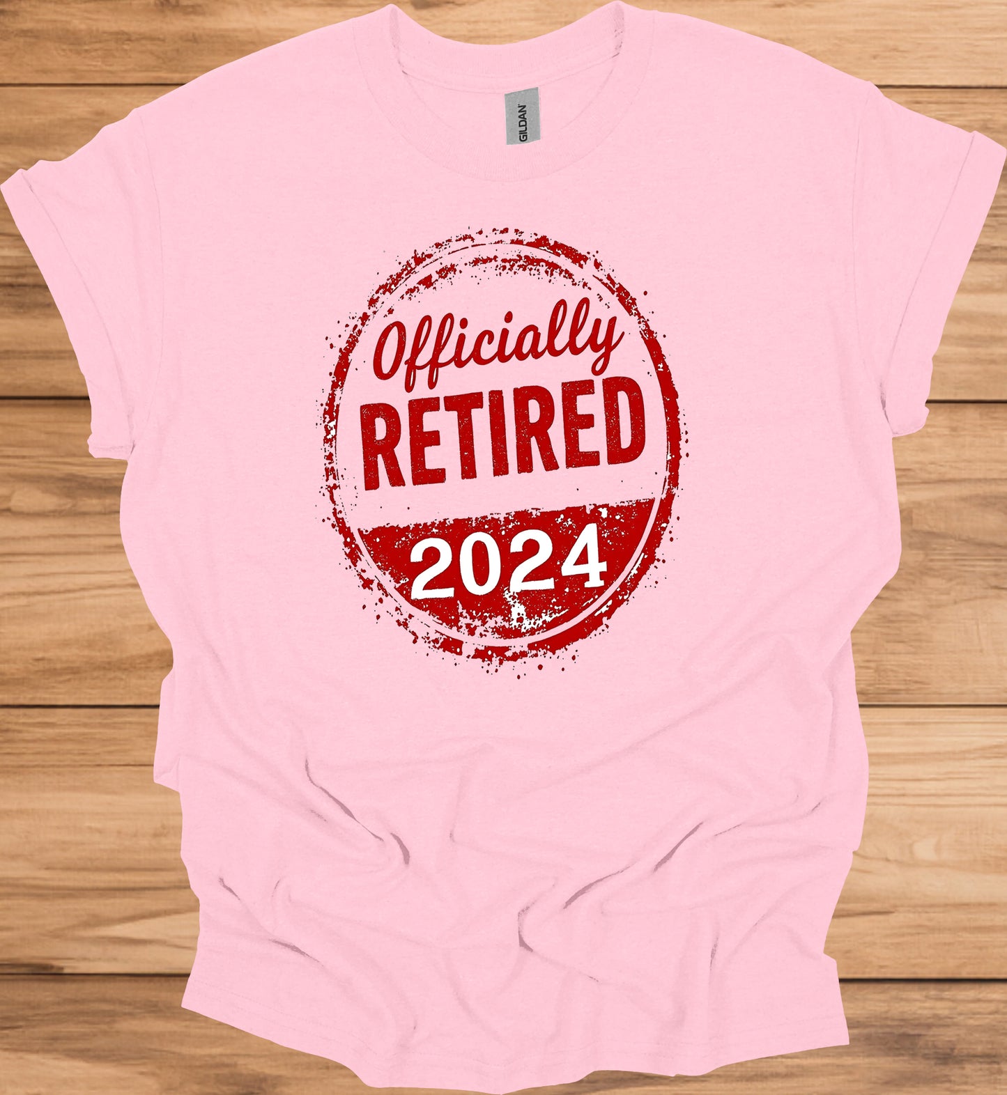 Officially Retired 2024: Bold Circular Announcement, Grunge Stamp Design, Retirement Celebration Graphic - Graphic Tee Shirt