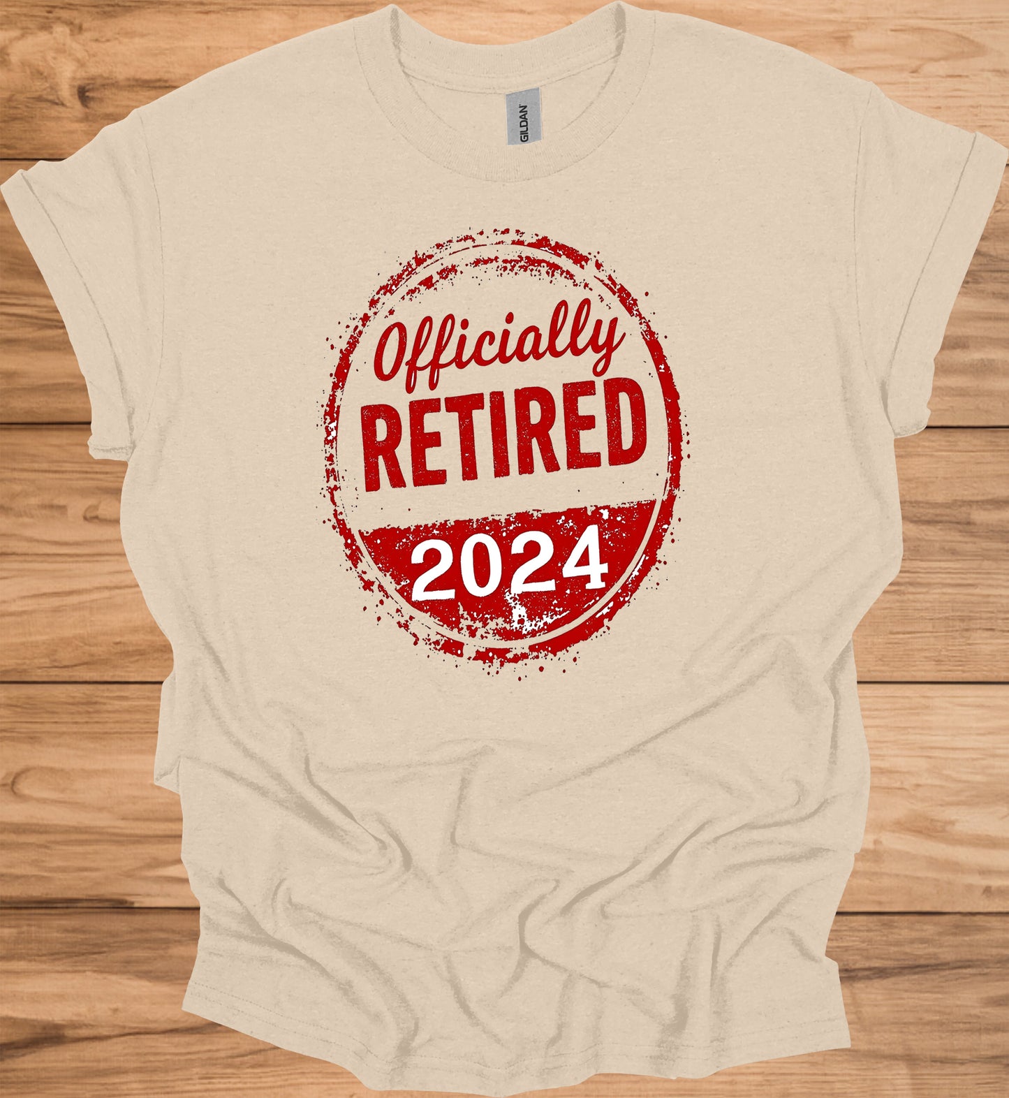 Officially Retired 2024: Bold Circular Announcement, Grunge Stamp Design, Retirement Celebration Graphic - Graphic Tee Shirt