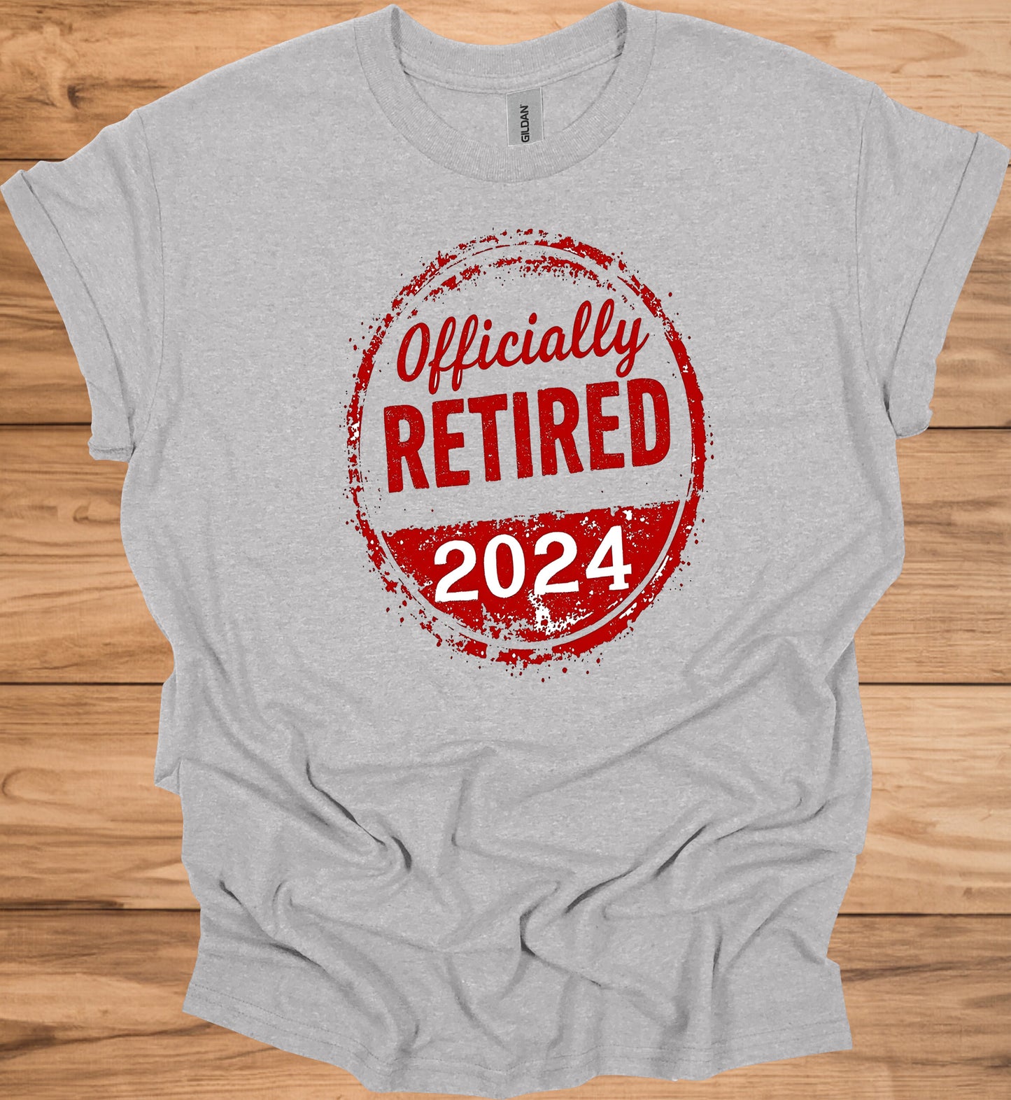 Officially Retired 2024: Bold Circular Announcement, Grunge Stamp Design, Retirement Celebration Graphic - Graphic Tee Shirt
