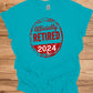 Officially Retired 2024: Bold Circular Announcement, Grunge Stamp Design, Retirement Celebration Graphic - Graphic Tee Shirt