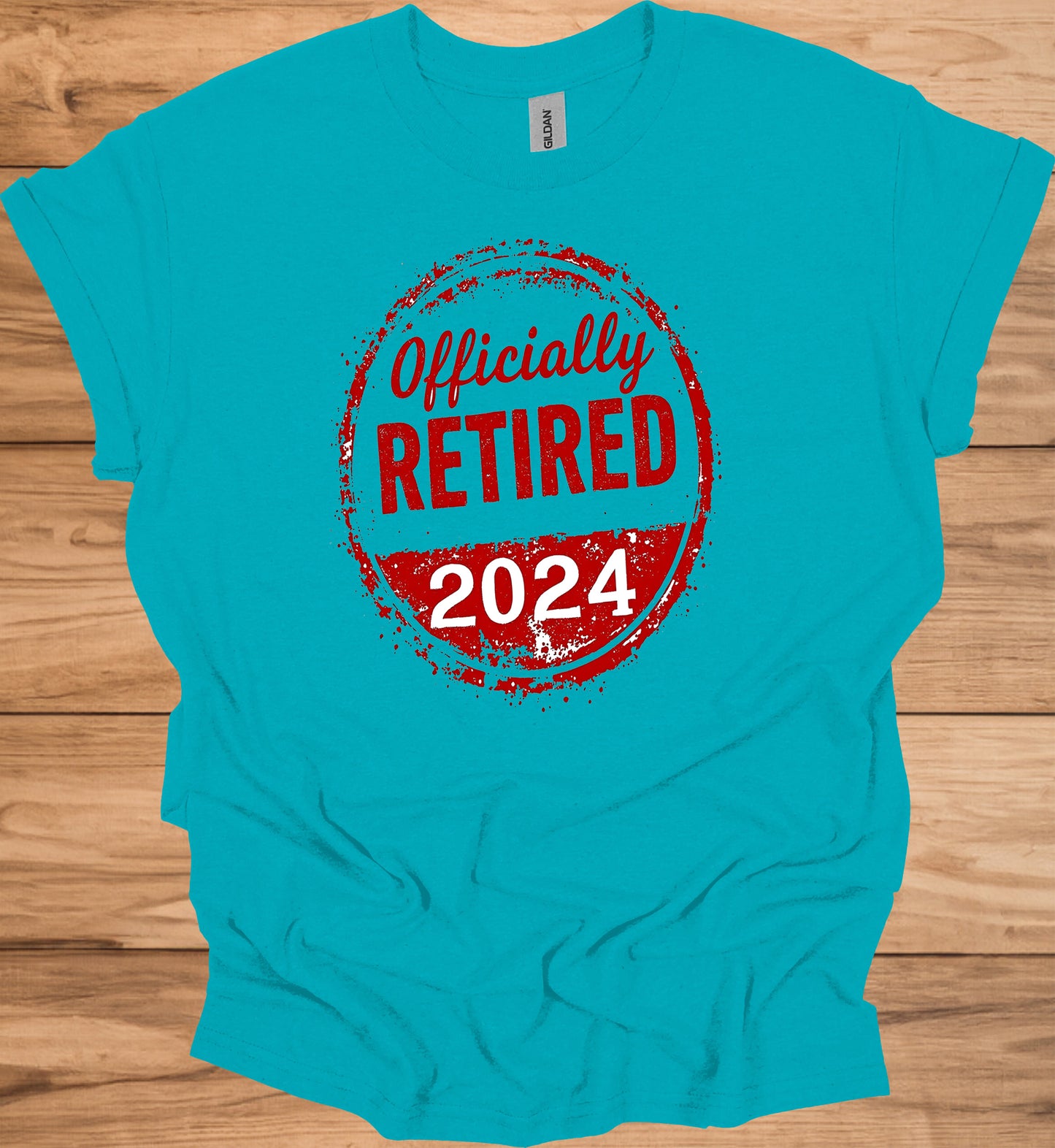Officially Retired 2024: Bold Circular Announcement, Grunge Stamp Design, Retirement Celebration Graphic - Graphic Tee Shirt