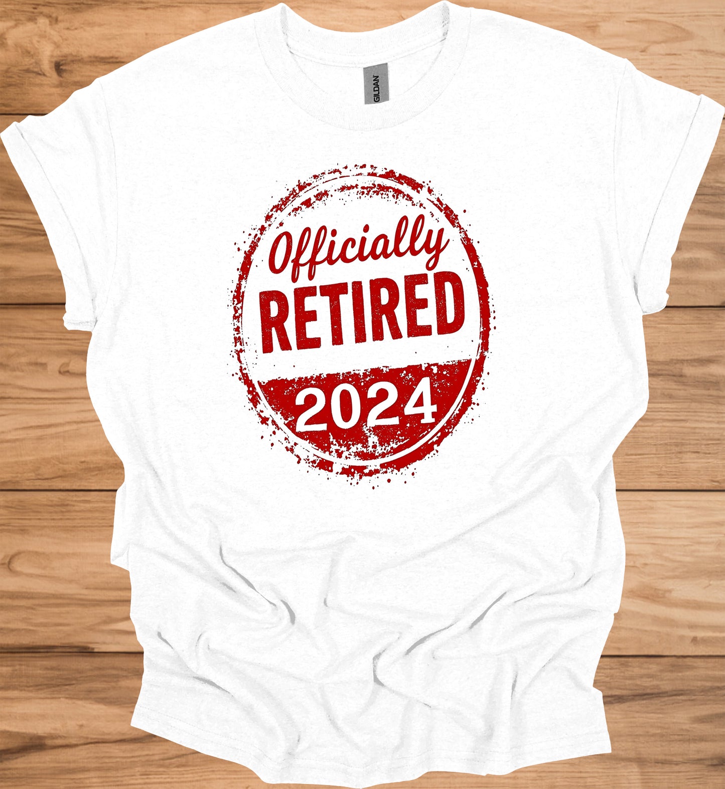 Officially Retired 2024: Bold Circular Announcement, Grunge Stamp Design, Retirement Celebration Graphic - Graphic Tee Shirt