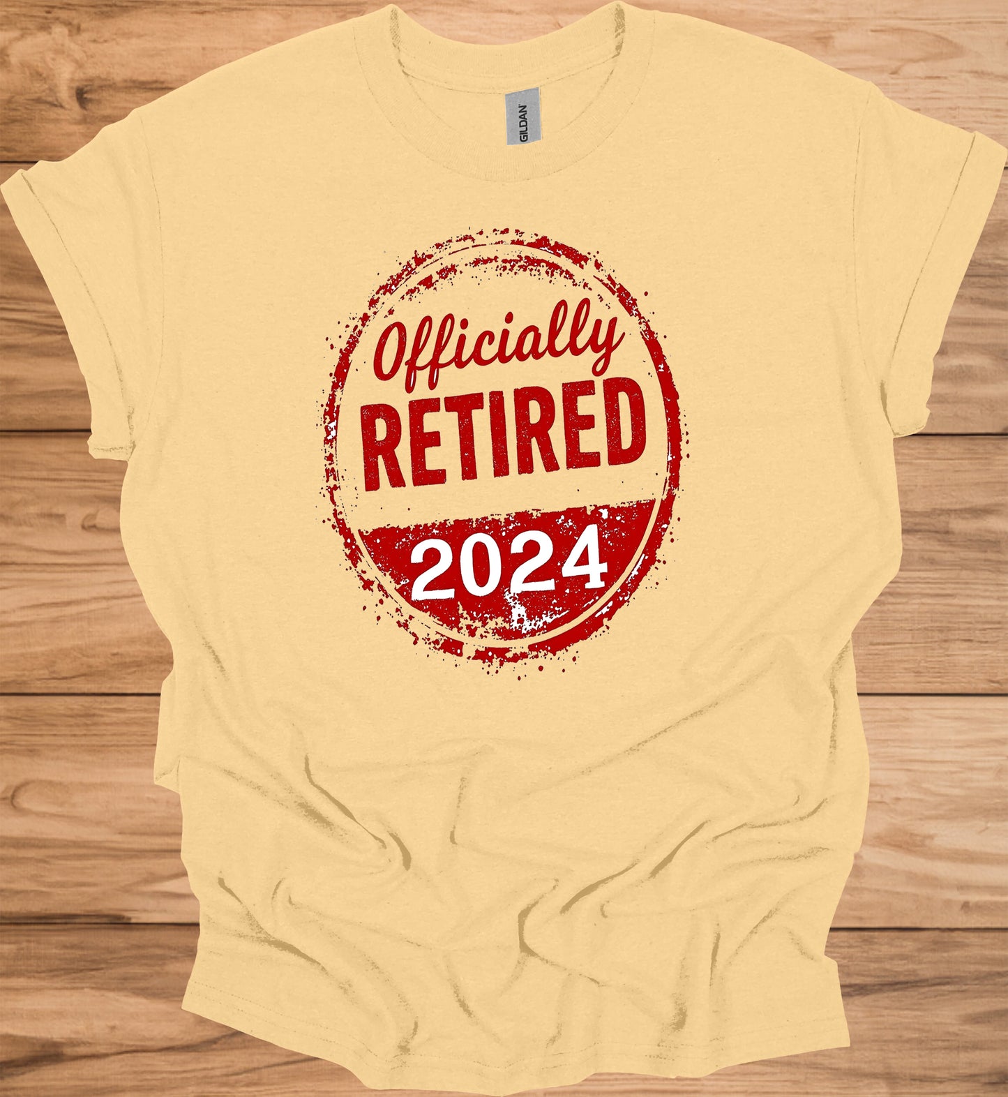 Officially Retired 2024: Bold Circular Announcement, Grunge Stamp Design, Retirement Celebration Graphic - Graphic Tee Shirt