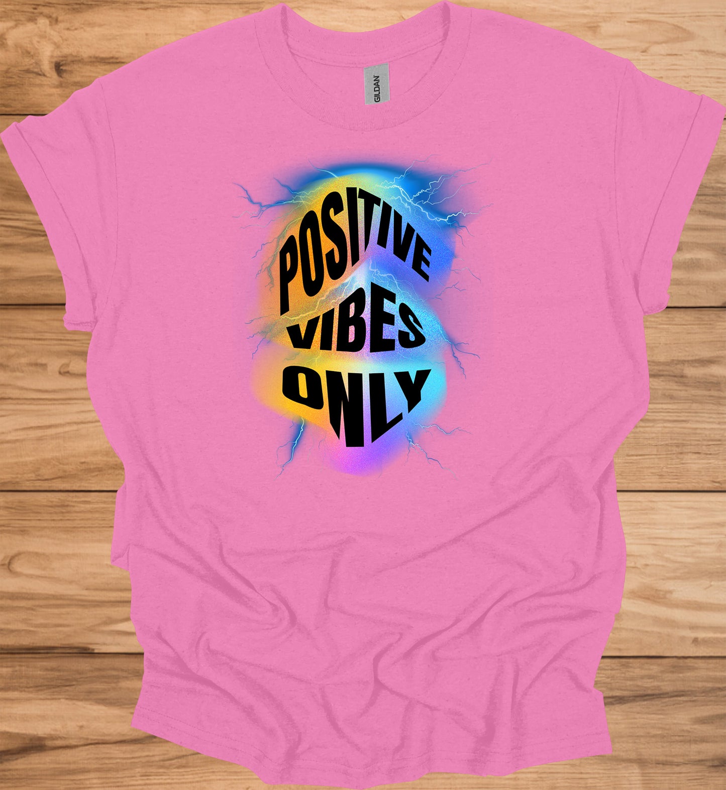 Positive Vibes Only: Vibrant Motivational Art, Psychedelic Lightning Design, Modern Typography Inspiration - Graphic Tee Shirt