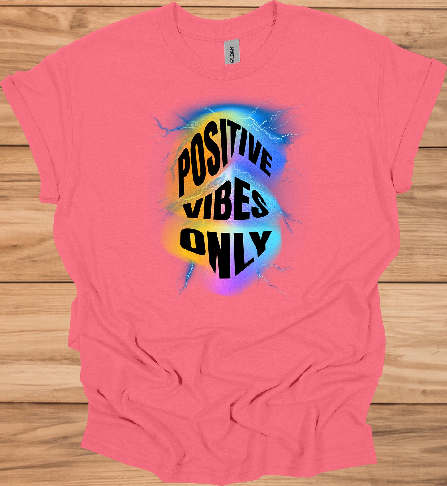 Positive Vibes Only: Vibrant Motivational Art, Psychedelic Lightning Design, Modern Typography Inspiration - Graphic Tee Shirt