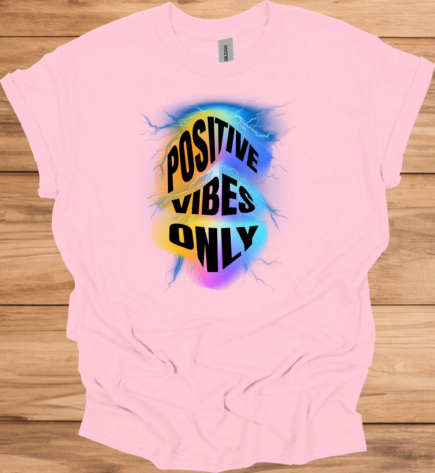Positive Vibes Only: Vibrant Motivational Art, Psychedelic Lightning Design, Modern Typography Inspiration - Graphic Tee Shirt
