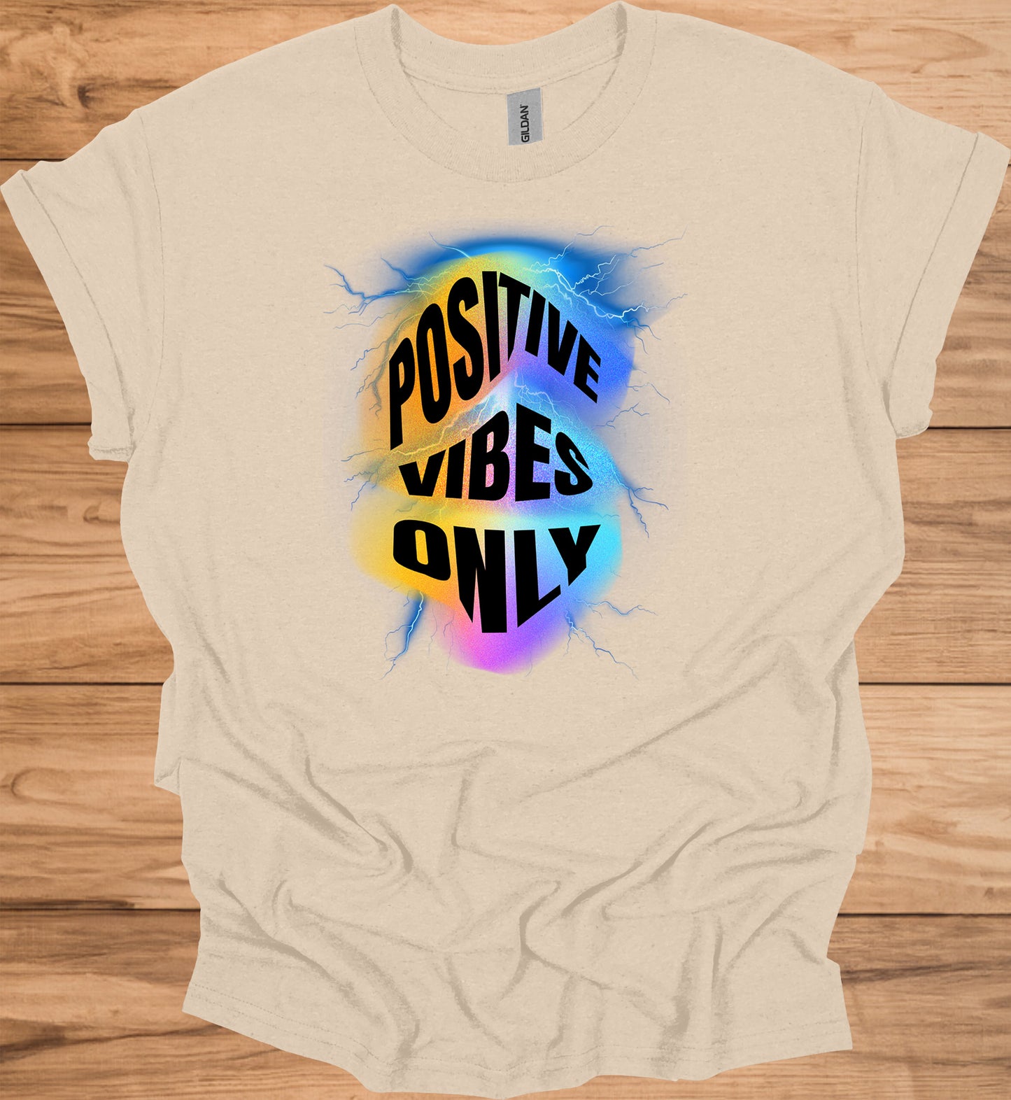 Positive Vibes Only: Vibrant Motivational Art, Psychedelic Lightning Design, Modern Typography Inspiration - Graphic Tee Shirt