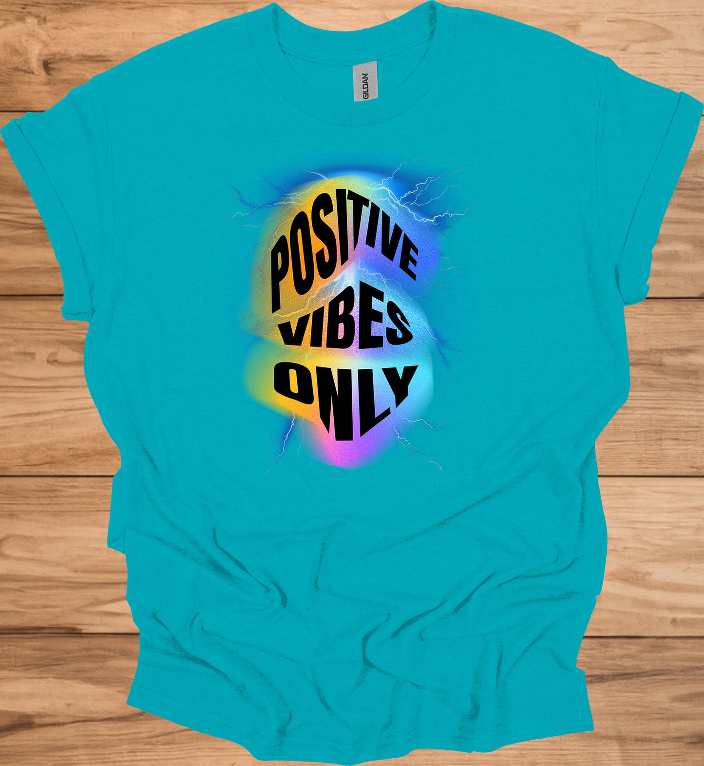 Positive Vibes Only: Vibrant Motivational Art, Psychedelic Lightning Design, Modern Typography Inspiration - Graphic Tee Shirt