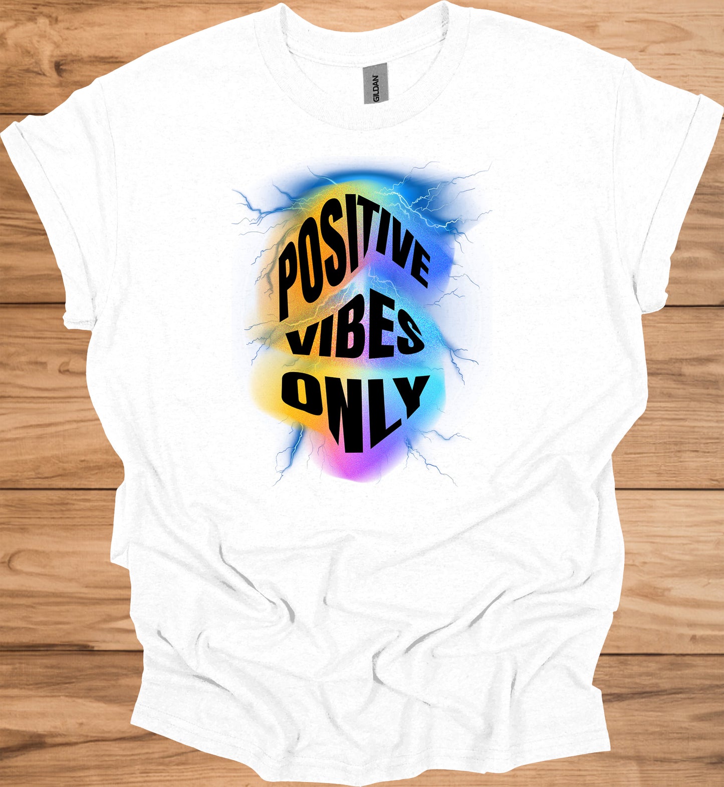Positive Vibes Only: Vibrant Motivational Art, Psychedelic Lightning Design, Modern Typography Inspiration - Graphic Tee Shirt