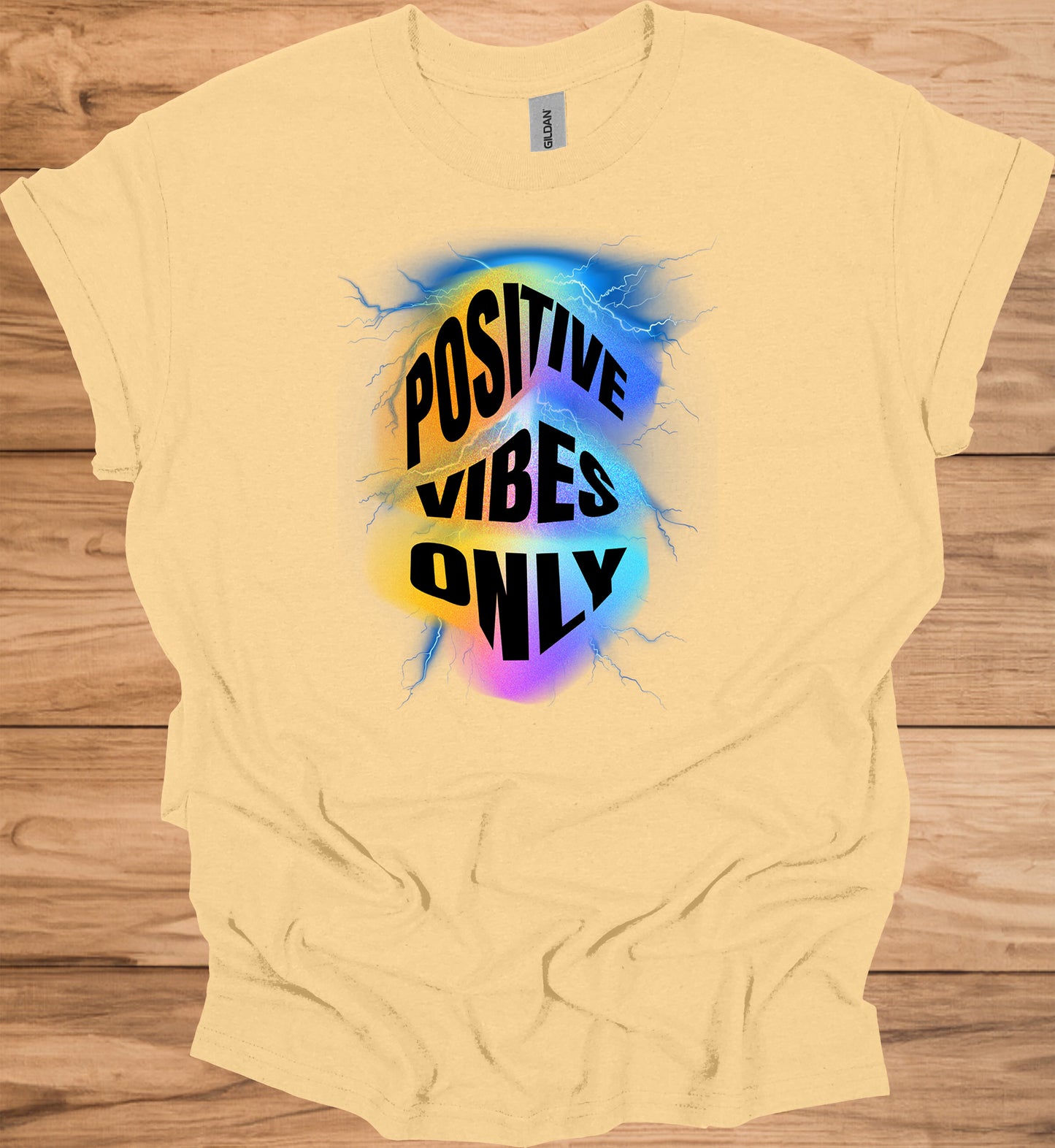Positive Vibes Only: Vibrant Motivational Art, Psychedelic Lightning Design, Modern Typography Inspiration - Graphic Tee Shirt