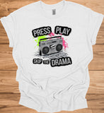Press Play on Positivity: Retro Boombox Art, Grunge Street Style, 80s Music Nostalgia - Graphic Tee Shirt