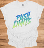 Push Limits: Vibrant Graffiti Logo, Gradient Ombre Design, Urban Motivational Branding - Graphic Tee Shirt