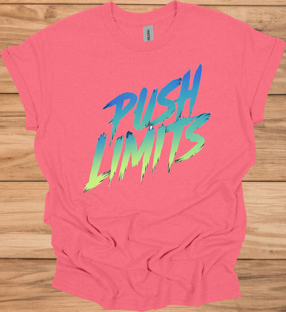 Push Limits: Vibrant Graffiti Logo, Gradient Ombre Design, Urban Motivational Branding - Graphic Tee Shirt