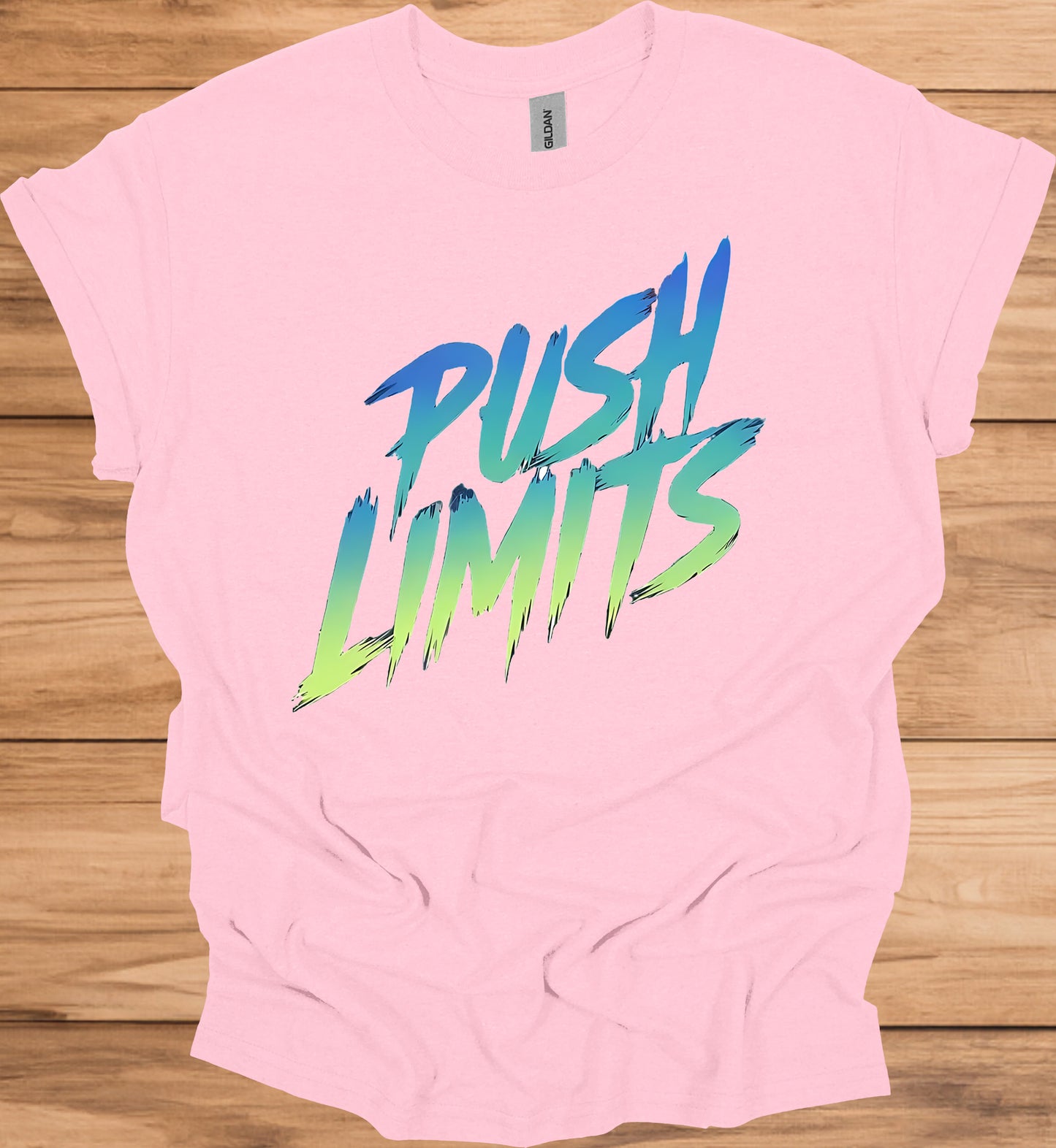 Push Limits: Vibrant Graffiti Logo, Gradient Ombre Design, Urban Motivational Branding - Graphic Tee Shirt