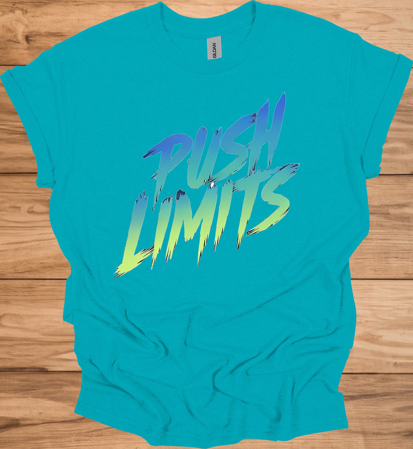 Push Limits: Vibrant Graffiti Logo, Gradient Ombre Design, Urban Motivational Branding - Graphic Tee Shirt