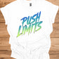 Push Limits: Vibrant Graffiti Logo, Gradient Ombre Design, Urban Motivational Branding - Graphic Tee Shirt
