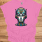 Cyber Sentinel: Futuristic Robot Face, Geometric Tribal Fusion, Digital Sci-Fi Illustration - Graphic Tee Shirt