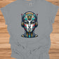 Cyber Sentinel: Futuristic Robot Face, Geometric Tribal Fusion, Digital Sci-Fi Illustration - Graphic Tee Shirt
