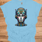 Cyber Sentinel: Futuristic Robot Face, Geometric Tribal Fusion, Digital Sci-Fi Illustration - Graphic Tee Shirt