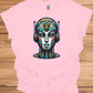 Cyber Sentinel: Futuristic Robot Face, Geometric Tribal Fusion, Digital Sci-Fi Illustration - Graphic Tee Shirt