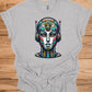 Cyber Sentinel: Futuristic Robot Face, Geometric Tribal Fusion, Digital Sci-Fi Illustration - Graphic Tee Shirt