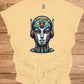 Cyber Sentinel: Futuristic Robot Face, Geometric Tribal Fusion, Digital Sci-Fi Illustration - Graphic Tee Shirt
