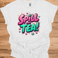 Spill the Tea!: Vibrant Graffiti Style Typography, Pink and Teal 3D Text Art, Modern Slang Phrase Graphic Design - Graphic Tee Shirt