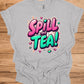 Spill the Tea!: Vibrant Graffiti Style Typography, Pink and Teal 3D Text Art, Modern Slang Phrase Graphic Design - Graphic Tee Shirt