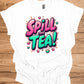 Spill the Tea!: Vibrant Graffiti Style Typography, Pink and Teal 3D Text Art, Modern Slang Phrase Graphic Design - Graphic Tee Shirt