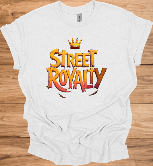 Street Royalty: Urban 3D Logo Design, Golden Crown Emblem, Gritty Textured Typography - Graphic Tee Shirt