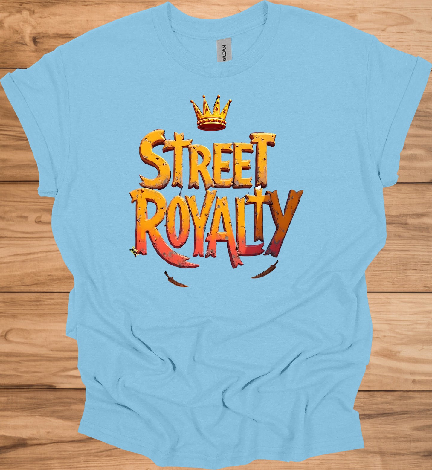 Street Royalty: Urban 3D Logo Design, Golden Crown Emblem, Gritty Textured Typography - Graphic Tee Shirt