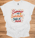 Summer Sunshine State of Mind: Vibrant Typography Art, Whimsical Hand-Drawn Illustrations, Colorful Summer-Themed Design - Graphic Tee Shirt