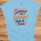 Summer Sunshine State of Mind: Vibrant Typography Art, Whimsical Hand-Drawn Illustrations, Colorful Summer-Themed Design - Graphic Tee Shirt