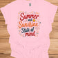 Summer Sunshine State of Mind: Vibrant Typography Art, Whimsical Hand-Drawn Illustrations, Colorful Summer-Themed Design - Graphic Tee Shirt