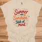 Summer Sunshine State of Mind: Vibrant Typography Art, Whimsical Hand-Drawn Illustrations, Colorful Summer-Themed Design - Graphic Tee Shirt