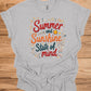 Summer Sunshine State of Mind: Vibrant Typography Art, Whimsical Hand-Drawn Illustrations, Colorful Summer-Themed Design - Graphic Tee Shirt