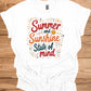 Summer Sunshine State of Mind: Vibrant Typography Art, Whimsical Hand-Drawn Illustrations, Colorful Summer-Themed Design - Graphic Tee Shirt