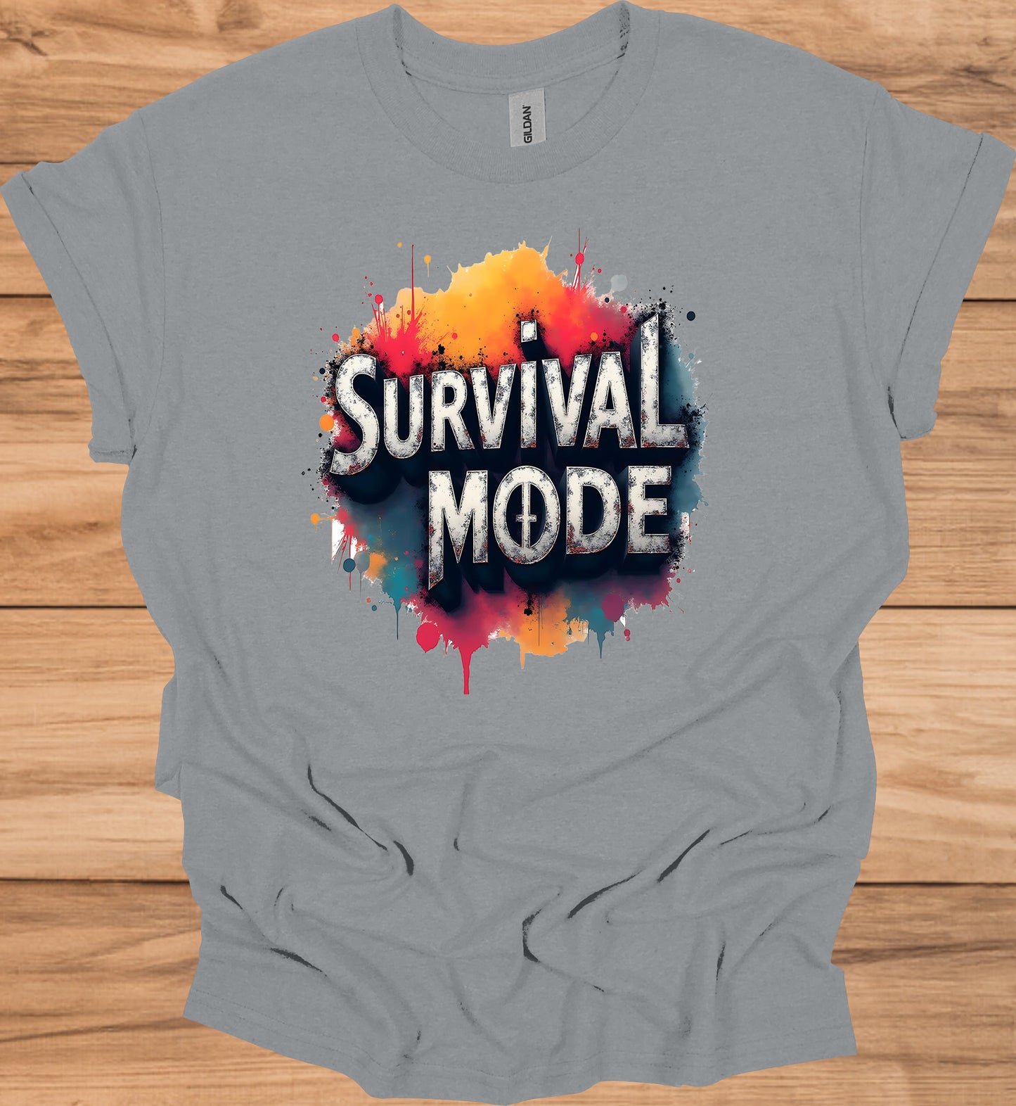 Survival Mode: Explosive Typography, Grunge Textures, Motivational Design - Graphic Tee Shirt