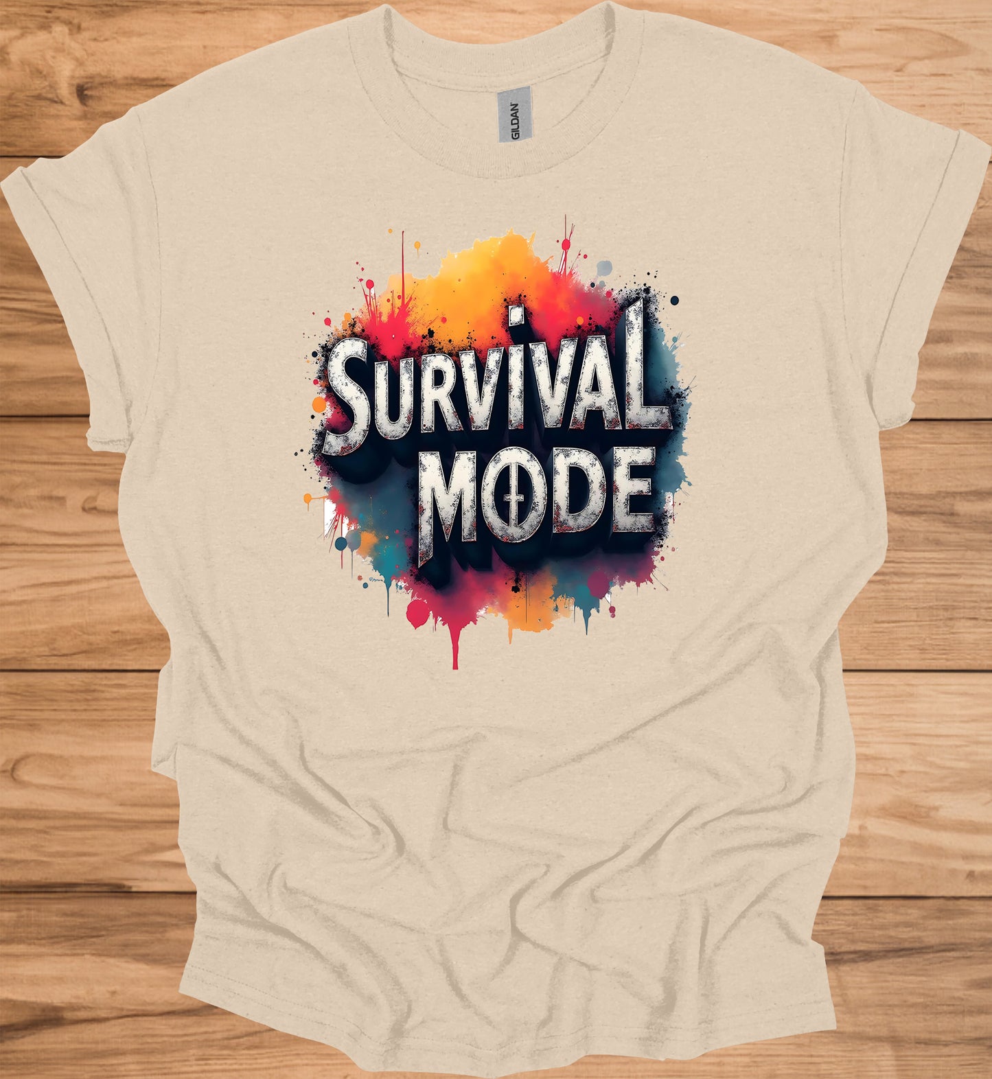 Survival Mode: Explosive Typography, Grunge Textures, Motivational Design - Graphic Tee Shirt