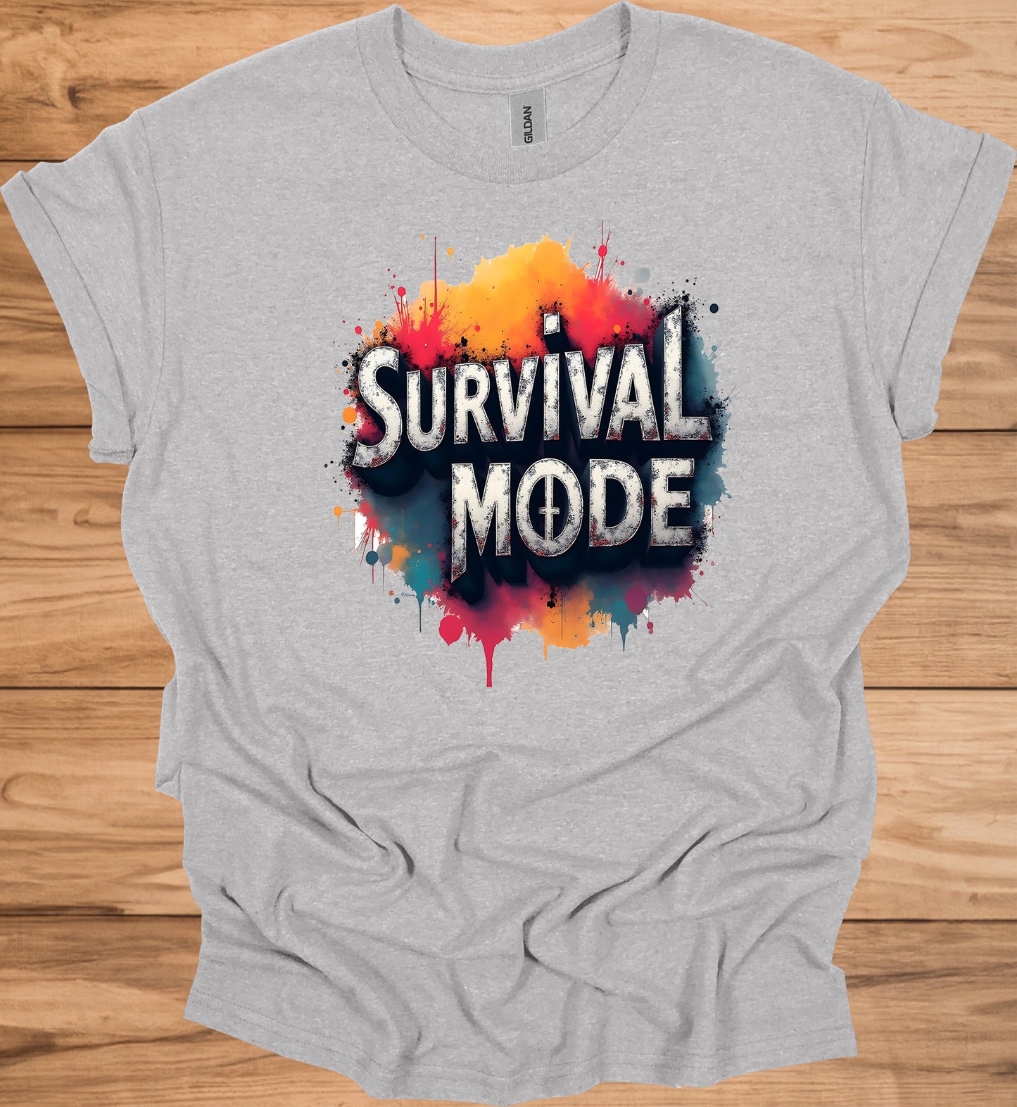 Survival Mode: Explosive Typography, Grunge Textures, Motivational Design - Graphic Tee Shirt
