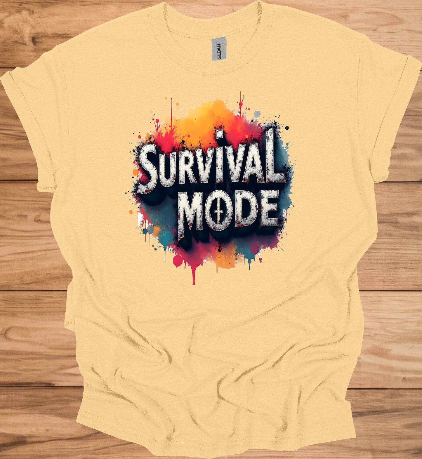 Survival Mode: Explosive Typography, Grunge Textures, Motivational Design - Graphic Tee Shirt