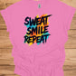 Sweat Smile Repeat: Motivational Fitness Quote, Graffiti Style Typography, Vibrant Colorful Background - Graphic Tee Shirt