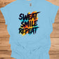 Sweat Smile Repeat: Motivational Fitness Quote, Graffiti Style Typography, Vibrant Colorful Background - Graphic Tee Shirt