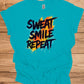Sweat Smile Repeat: Motivational Fitness Quote, Graffiti Style Typography, Vibrant Colorful Background - Graphic Tee Shirt