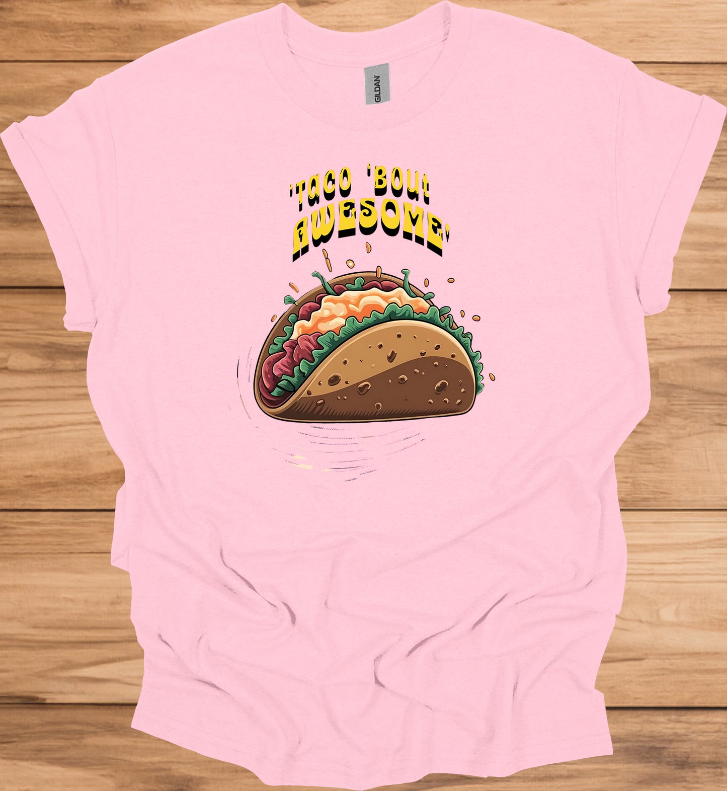 Taco 'Bout Awesome!: Vibrant Mexican Food Illustration, Cartoon Taco Graphic Design, Eye-Catching Menu Display Art - Graphic Tee Shirt