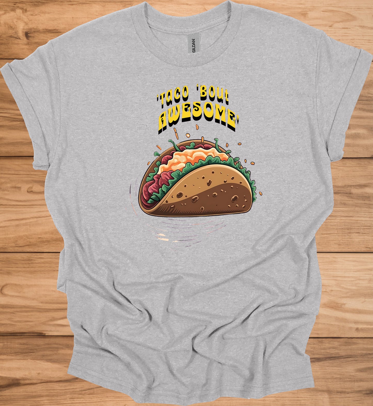 Taco 'Bout Awesome!: Vibrant Mexican Food Illustration, Cartoon Taco Graphic Design, Eye-Catching Menu Display Art - Graphic Tee Shirt