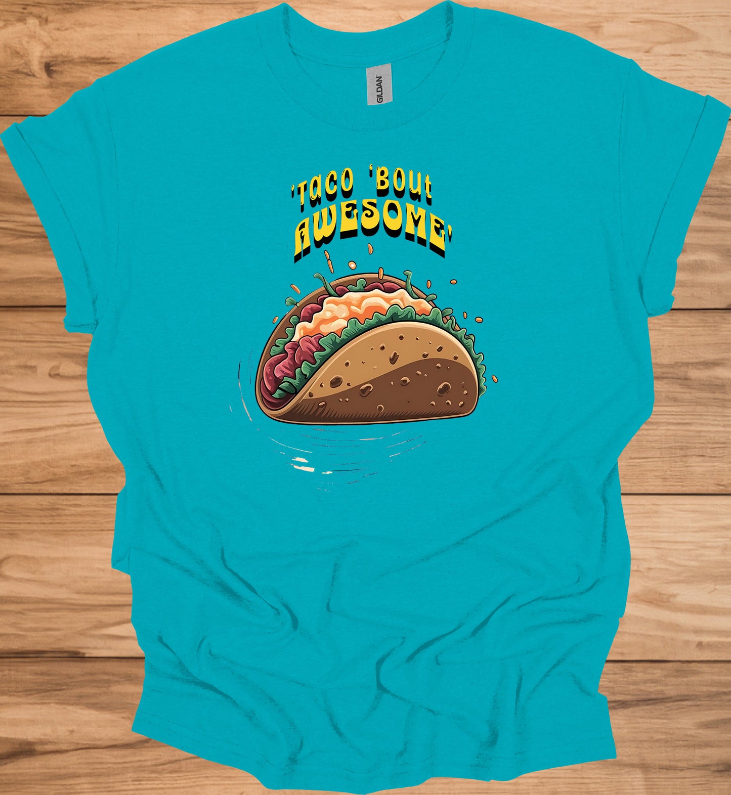 Taco 'Bout Awesome!: Vibrant Mexican Food Illustration, Cartoon Taco Graphic Design, Eye-Catching Menu Display Art - Graphic Tee Shirt