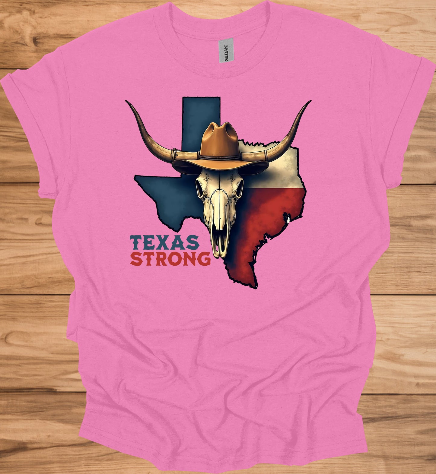 Texas Strong: Lone Star Pride, Longhorn Skull Art, Patriotic Cowboy Heritage - Graphic Tee Shirt