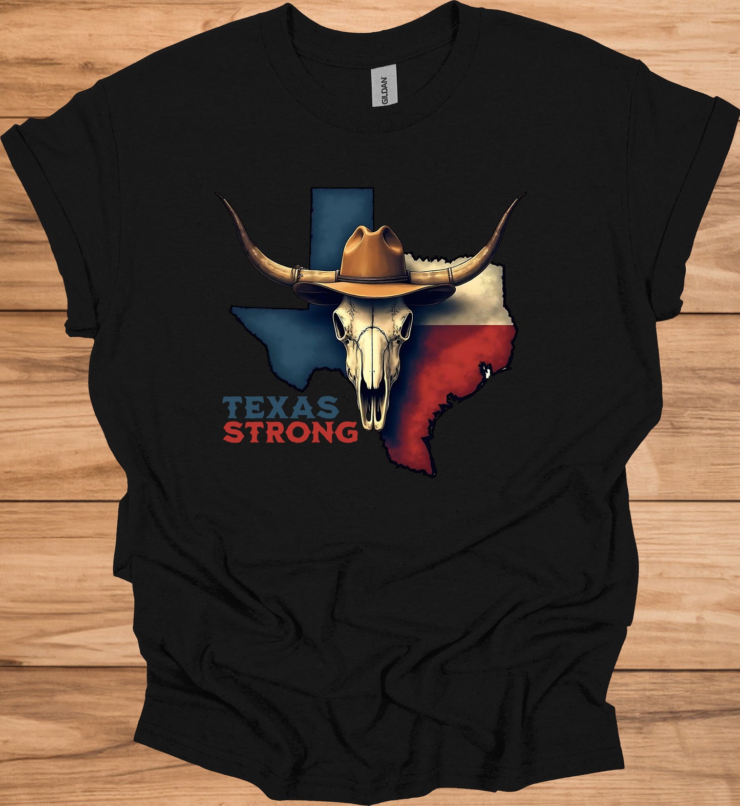 Texas Strong: Lone Star Pride, Longhorn Skull Art, Patriotic Cowboy Heritage - Graphic Tee Shirt