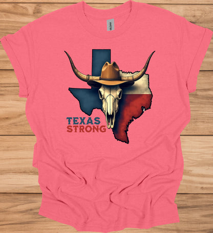 Texas Strong: Lone Star Pride, Longhorn Skull Art, Patriotic Cowboy Heritage - Graphic Tee Shirt